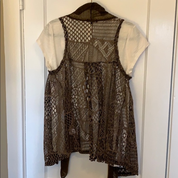 Excellent Open Weave Knit Brown Sweater Vest Large - Picture 6 of 9